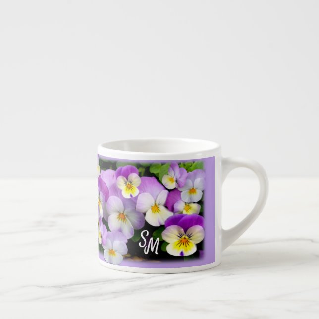  Personalized Monogram Dainty Pansy  Espresso Cup (Right)