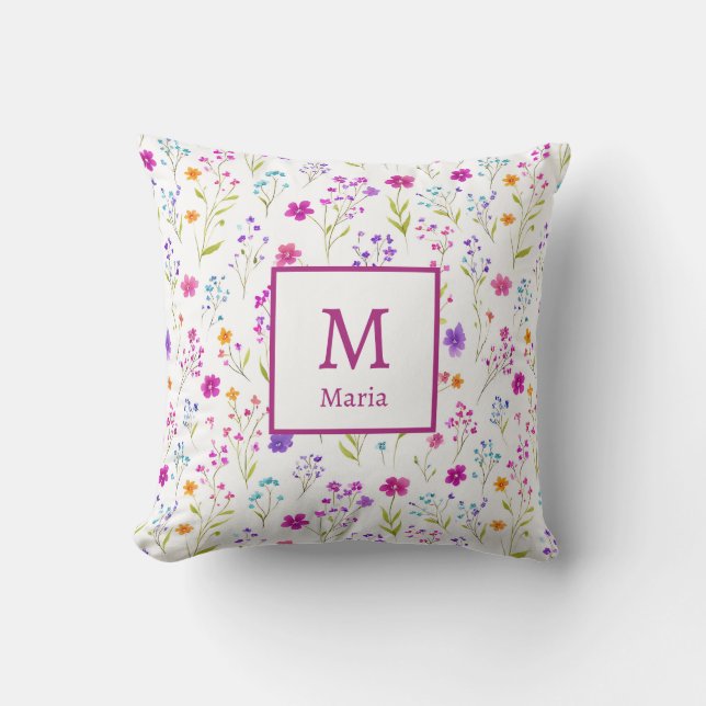 Personalized Monogram - Elegant Modern Floral  Cushion (Front)