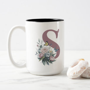 Personalized Monogram Flower Name Two-Tone Coffee Mug