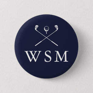Personalized Monogram Golf Clubs Navy Blue 6 Cm Round Badge