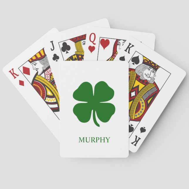 Personalized Monogram Green Clover Playing Cards (Back)