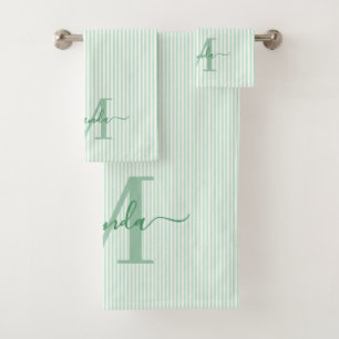 Personalized Monogram Green & White Stripes Bath Towel Set