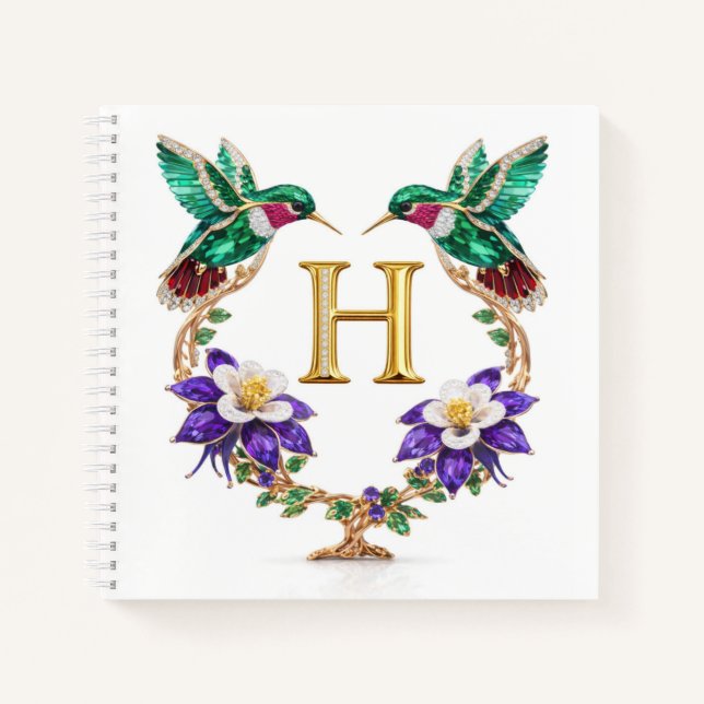 Personalized Monogram H Jeweled Hummingbird Gift Notebook (Front)
