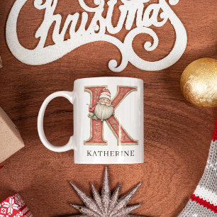 Personalized Monogram Initial K Christmas Santa Coffee Mug