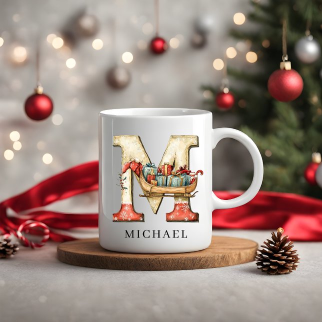 Personalized Monogram Initial M Christmas Holiday Coffee Mug (Personalized Monogram Initial M Christmas Holiday Coffee Mug)