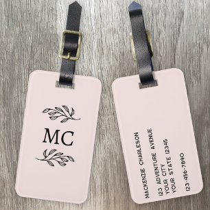 Personalized Monogram Initials Botanical Blush Luggage Tag