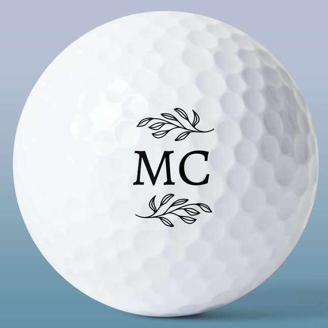 Personalized Monogram Initials Botanical Leaf Golf Balls (Personalized monogram initial botanical leaf art minimalist golf ball gift)