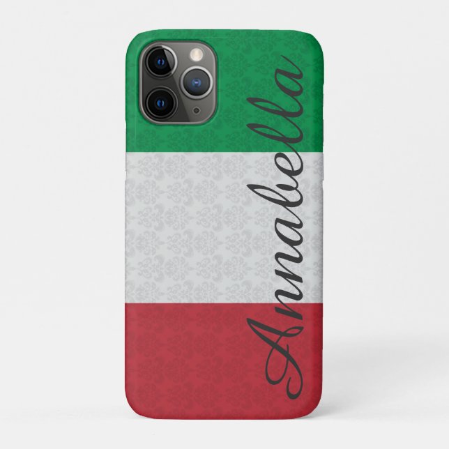 Personalized Monogram Italian Flag Damask Pattern Case-Mate iPhone Case (Back)