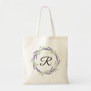 Personalized monogram lavender florals tote bag