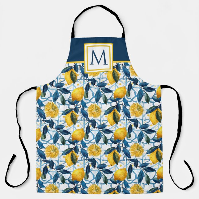 Personalized Monogram Lemon Kitchen Apron (Front)