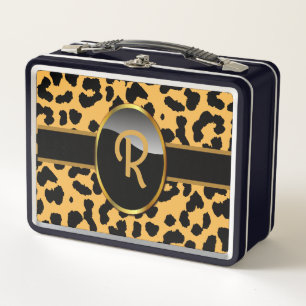 Personalized Monogram Leopard Print Metal Lunch Box