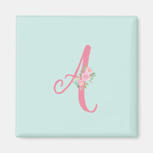Personalized Monogram Letter Initial Floral Magnet