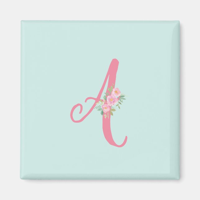 Personalized Monogram Letter Initial Floral Magnet (Front)