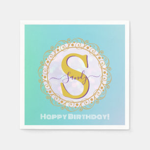 Personalized Monogram Mandala Gold and Blue Napkin