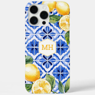 Personalized Monogram Mediterranean Yellow Lemons iPhone 16 Pro Max Case