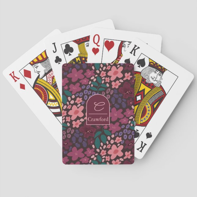 Personalized Monogram Moody Floral Playing Cards (Back)