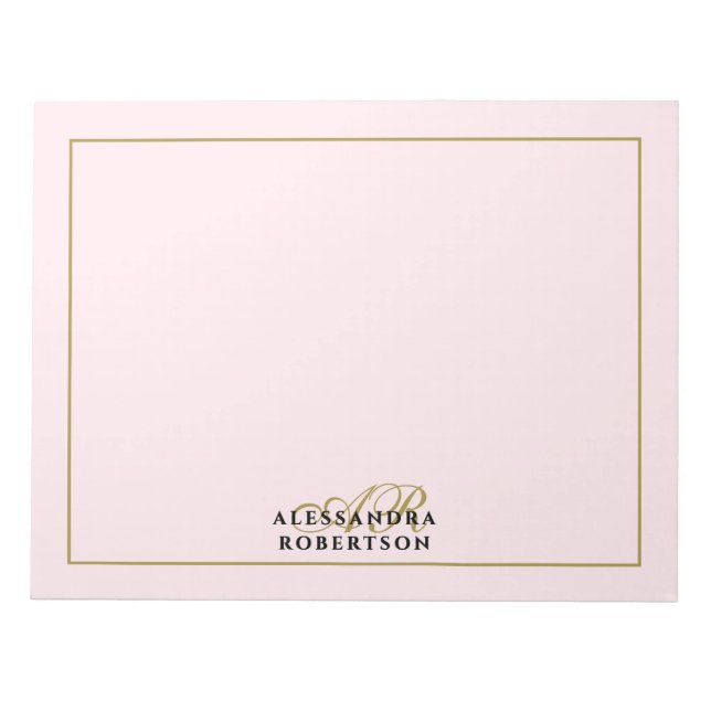 Personalized Monogram Pastel Pink Gold Minimalist  Notepad (Front)