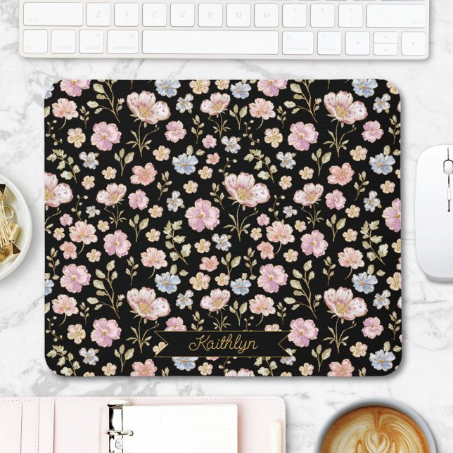 Personalized Monogram Pretty Vintage Floral Mouse Pad (In situ)