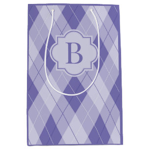 Personalized Monogram Purple Lilac Argyle Medium Gift Bag