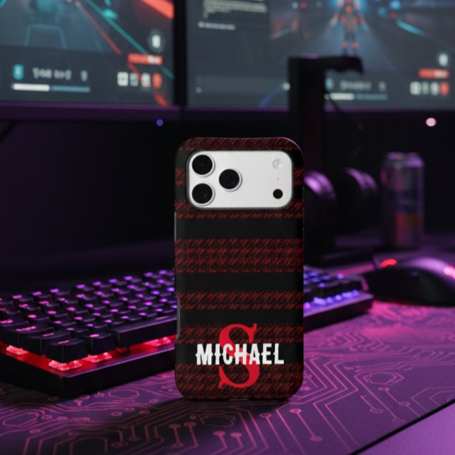 personalized monogram Red & black Stripes pattern (Creator Uploaded)