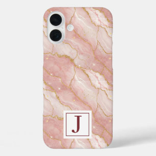 Personalized Monogram Rose Quartz Gold iPhone 16 Plus Case