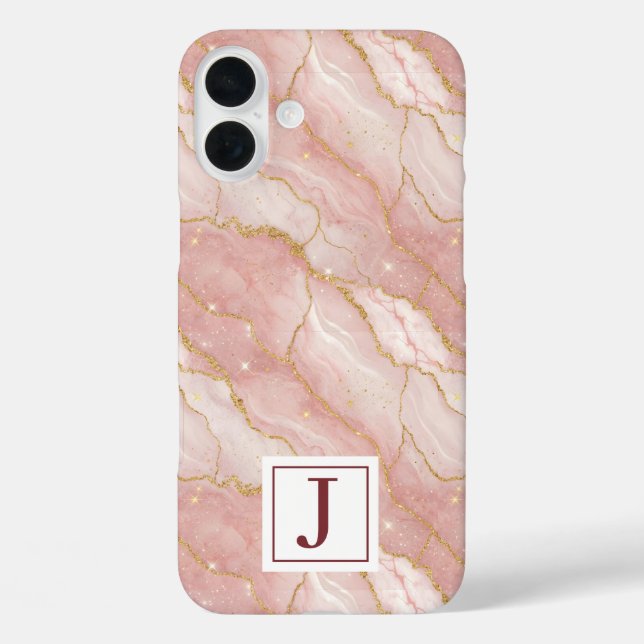 Personalized Monogram Rose Quartz Gold Case-Mate iPhone Case (Back)
