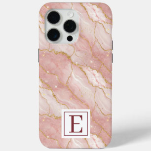 Personalized Monogram Rose Quartz Gold iPhone 15 Pro Max Case