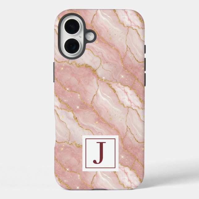 Personalized Monogram Rose Quartz Gold Case-Mate iPhone Case (Back)