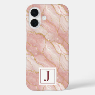 Personalized Monogram Rose Quartz Gold iPhone 16 Case