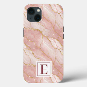 Personalized Monogram Rose Quartz Gold iPhone 13 Case