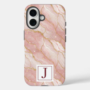 Personalized Monogram Rose Quartz Gold iPhone 16 Case