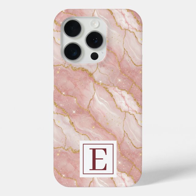 Personalized Monogram Rose Quartz Gold Case-Mate iPhone Case (Back)