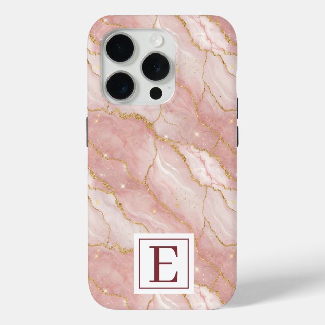 Personalized Monogram Rose Quartz Gold Case-Mate iPhone Case (Back)