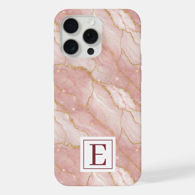 Personalized Monogram Rose Quartz Gold iPhone Case (Back)