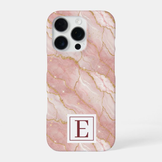 Personalized Monogram Rose Quartz Gold iPhone Case (Back)
