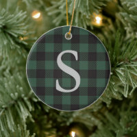 Personalized Monogram Rustic Green Black Plaid