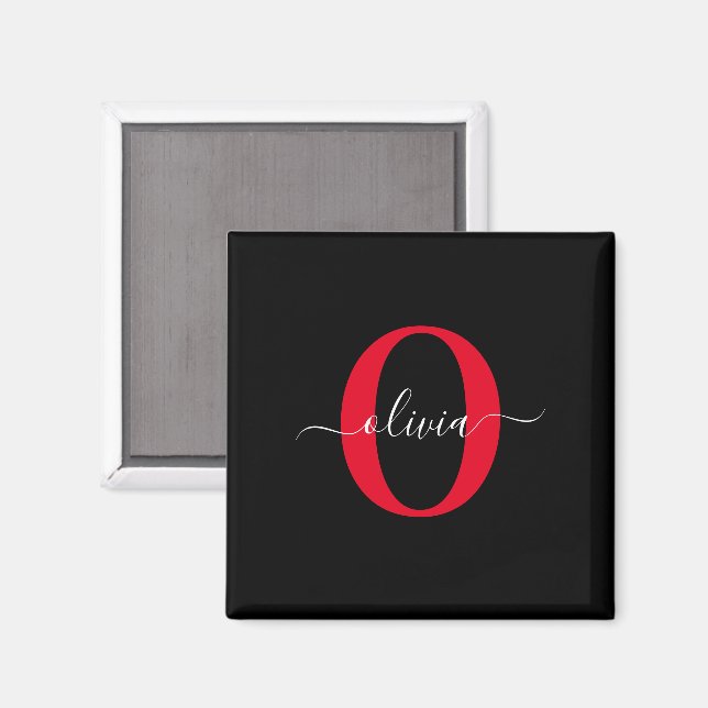 Personalized Monogram Script Name Black White Red Magnet (Front/Back)