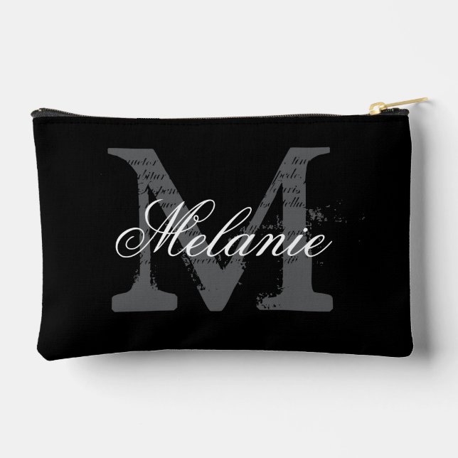 Personalized monogram small black cosmetic bag (Back)