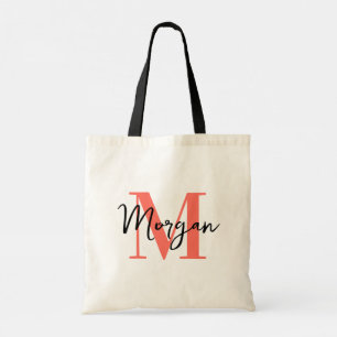 Personalized Monogram Tote – Coral Pink & Black Bag