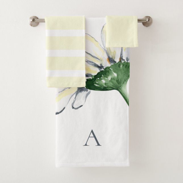 Personalized Monogram Watercolor Daisy Yellow Bath Towel Set (Insitu)