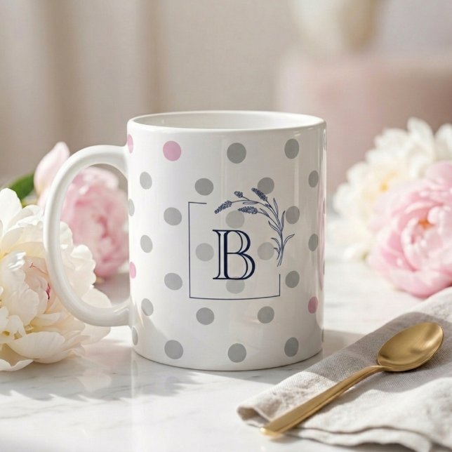 Personalized Monogram Wedding Favors – Pink & Grey Coffee Mug (Creator Uploaded)