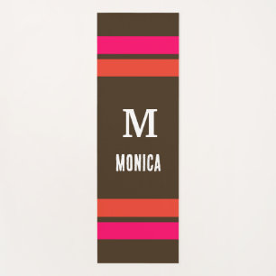 Personalized monogrammed Brown& Orang Pink Stripes Yoga Mat