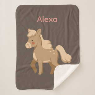 Personalized Monogrammed Pony Horse Girl  Sherpa Blanket