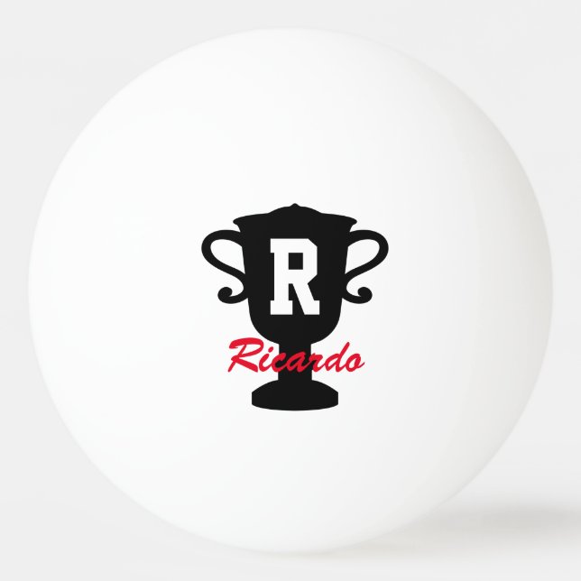 Personalized monogrammed trophy cup ping pong ball (Front)