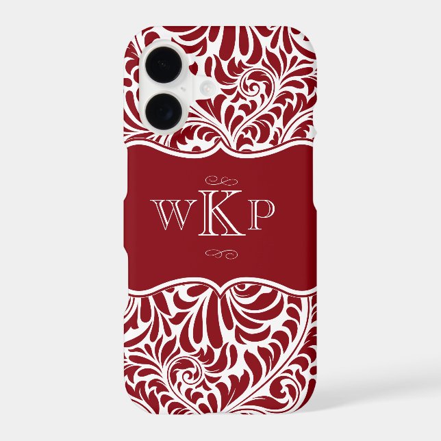 Personalized Monograms Cranberry Damask Pattern Ca (Back)