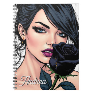 Personalized Moody Gothic Woman with Rose   Notebook