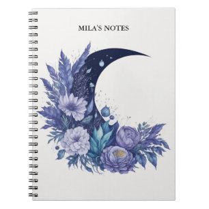 Personalized Moon Watercolor Celestial Purple Notebook