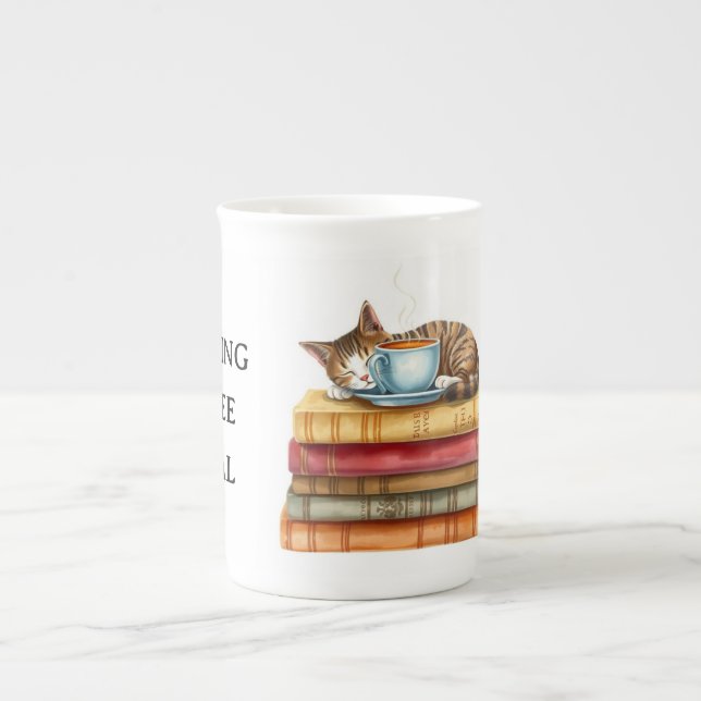 Personalized Morning Coffee Cat Ritual Cozy Bone China Mug (Front)