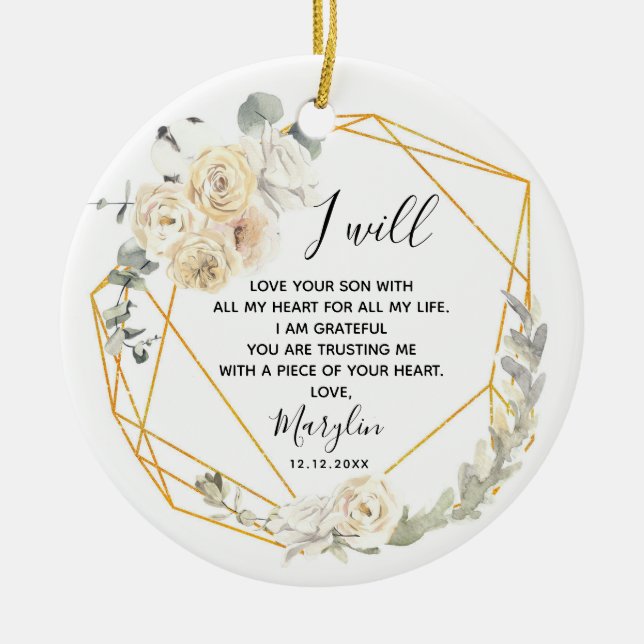 Personalized Mother of the Groom Geometric Floral Ceramic Ornament (Front)
