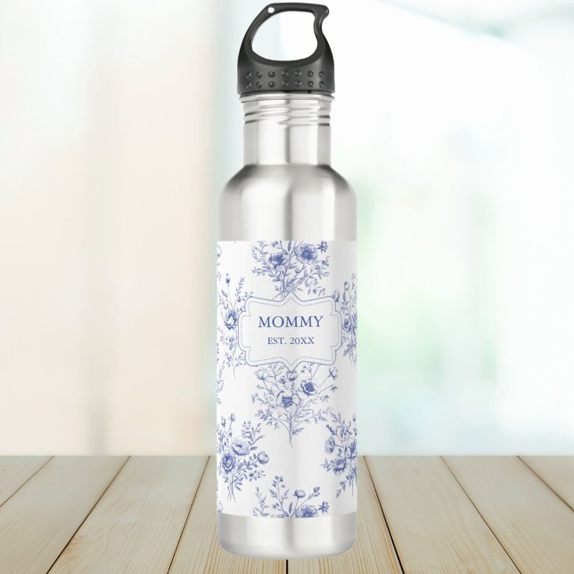 Personalized Mothers Day Blue Flowers Floral 710 Ml Water Bottle (In situ)